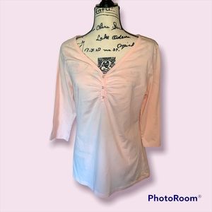 Seven 3/4 sleeve tee with sweetheart V neckline, 3 buttons & ruching XL